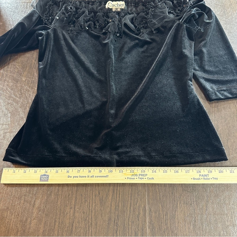 Cachet Black Velvet Off-Shoulder Blouse with Lace And Sequin Collar. Sz XL - Picture 5 of 9